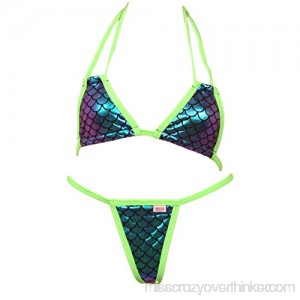 Double Halter Scales Bikini and G-String Thong Set Neon Green B07BTKXLFB